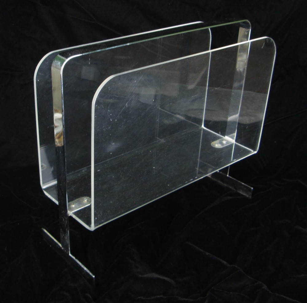 Milo Baughman Attributed Chrome and Lucite Magazine Rack Mid Century Modern