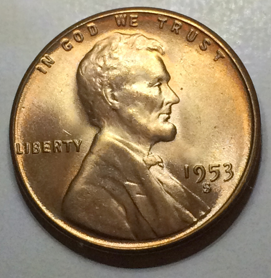 1953 S Lincoln Cent BU Red- Spike Head