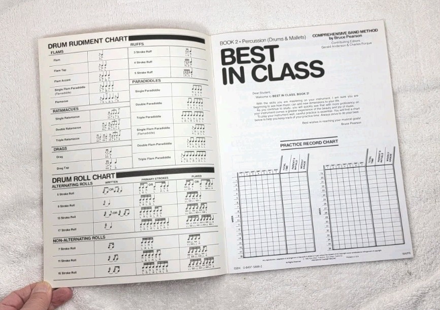 BEST IN CLASS PERCUSSION BOOK 2 Drums Mallets Learn Techniques Band Method