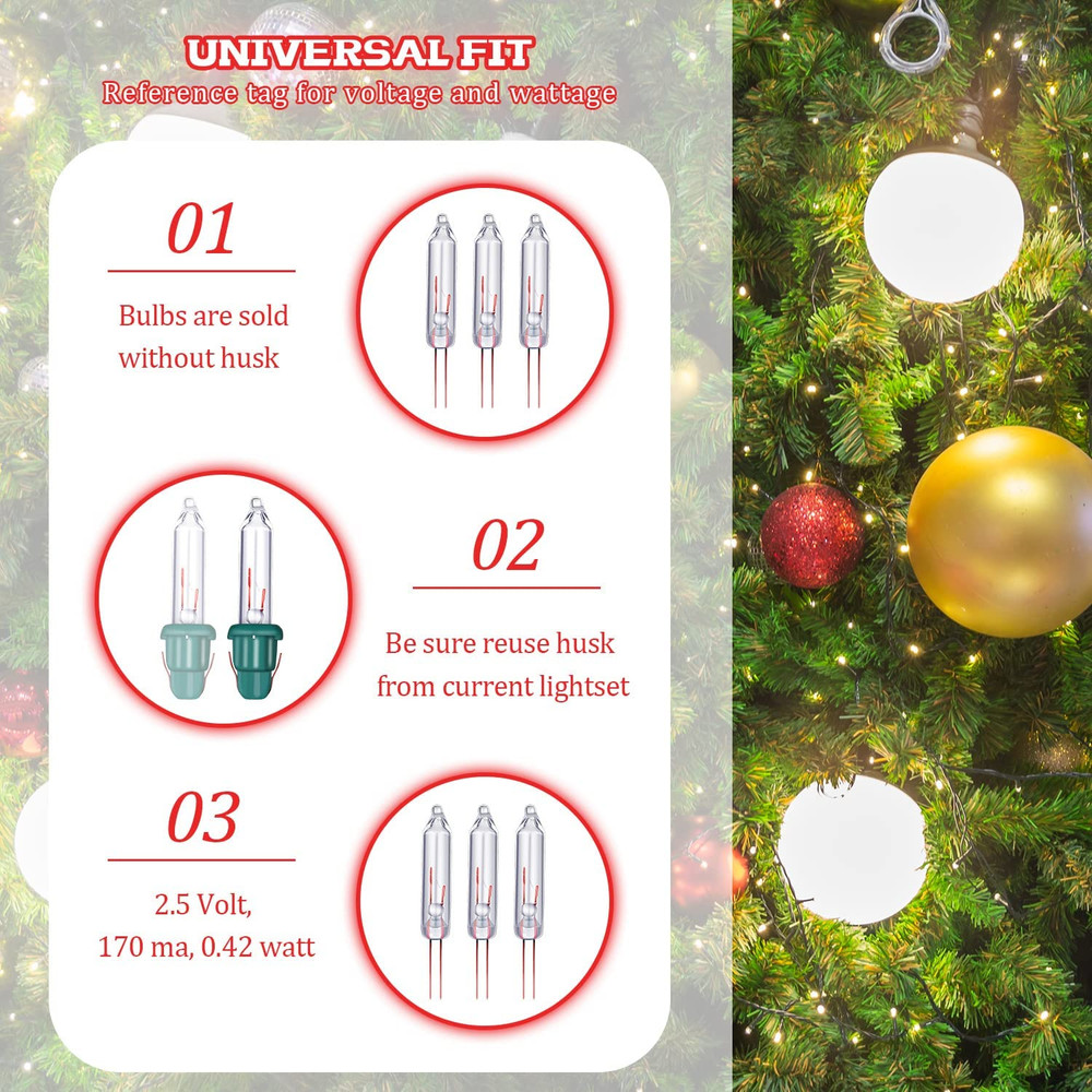 100 Pcs Mini Christmas 2.5 Volt Replacement Light Bulbs for Christmas Trees Deco