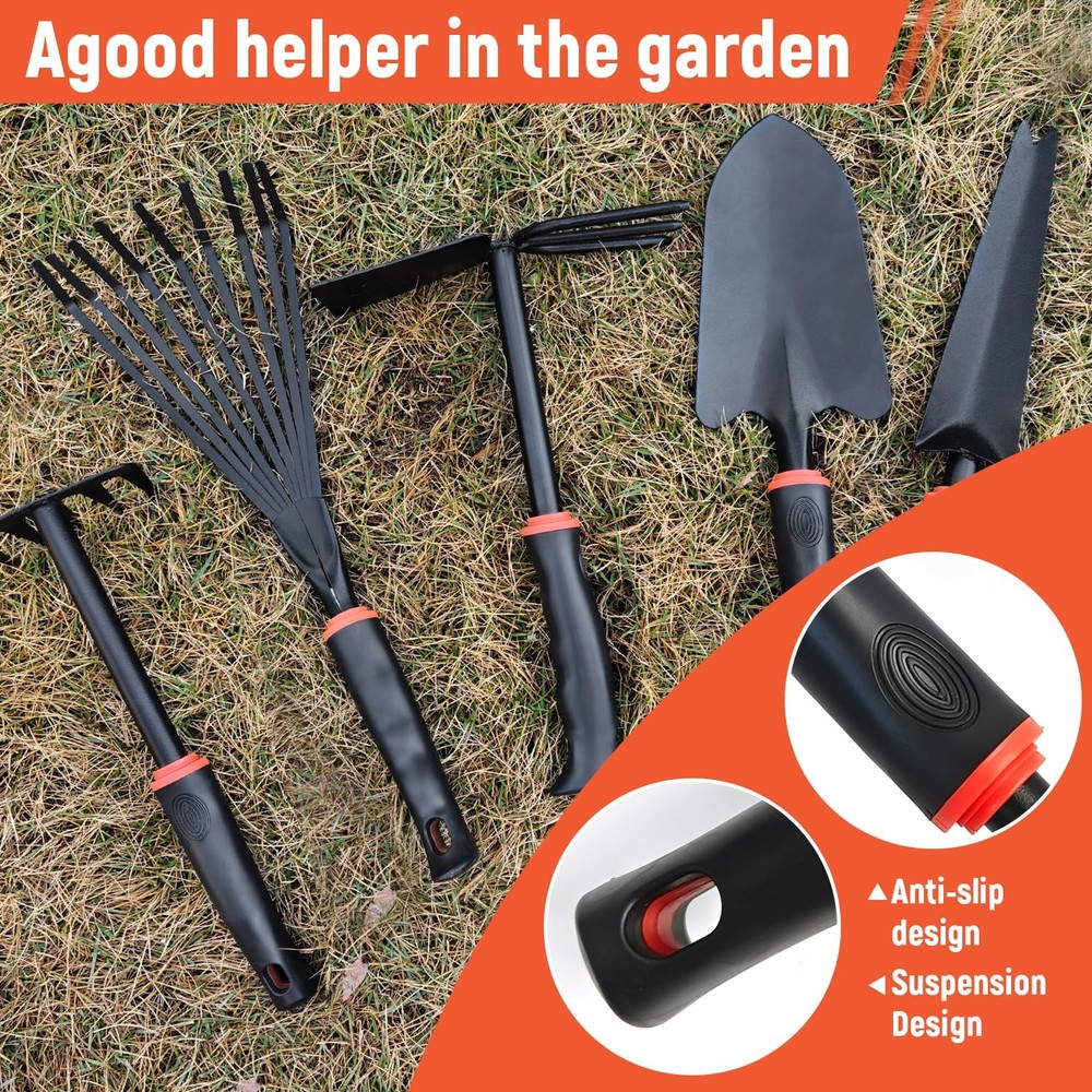 5 Pcs Set Weed Puller Tool,Hand Weeder Tool,Includes Rake, Shovel, Hand Hoe, ...