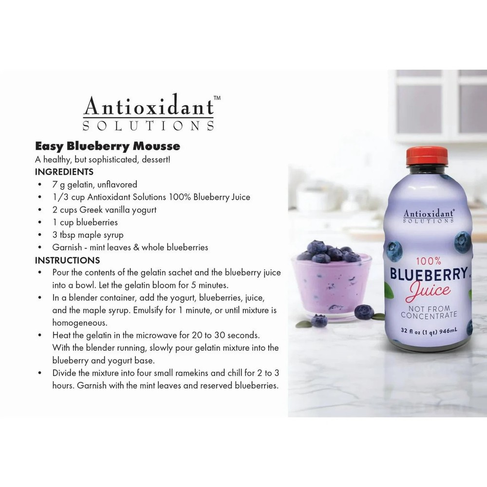 (2 pack) Antioxidant Solutions 100% Blueberry Juice Not from Concentrate, 32 fl