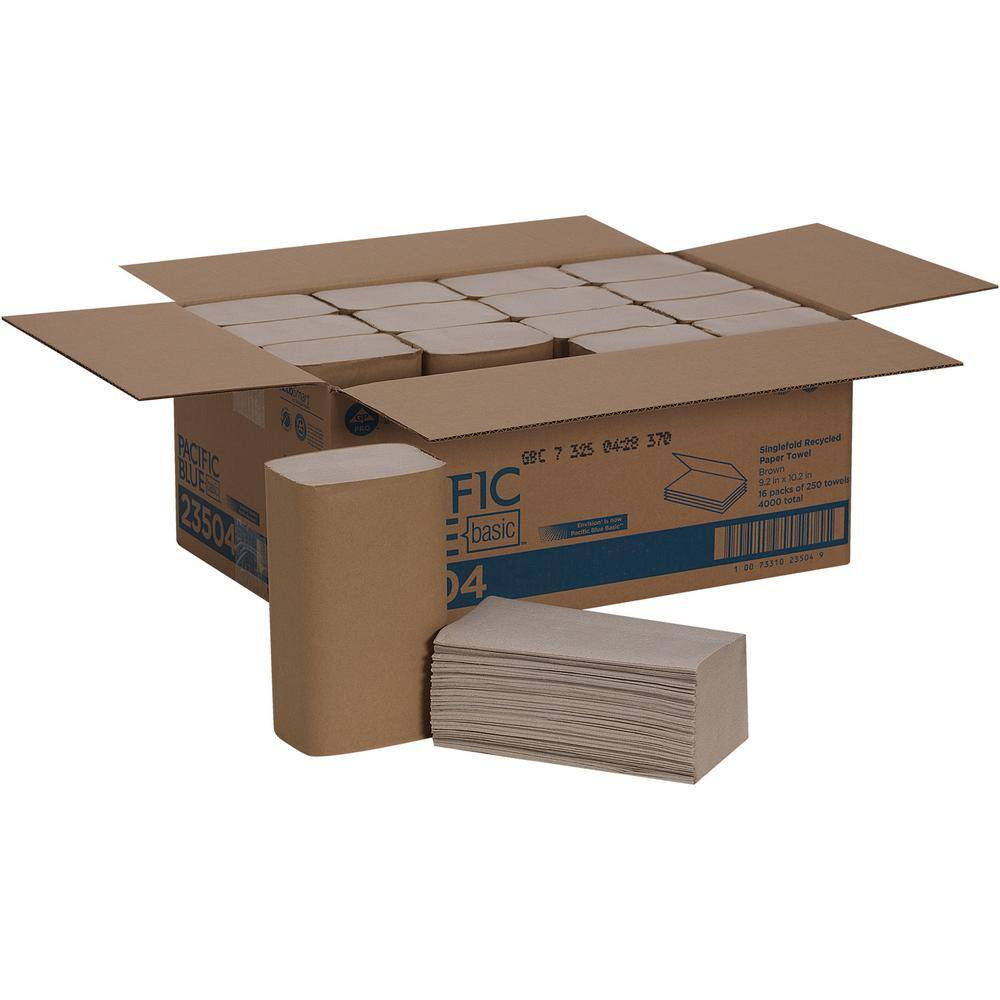 Pacific Blue Basic Single-Fold Recycled 1-Ply Paper Towels (250-Towels per Pack