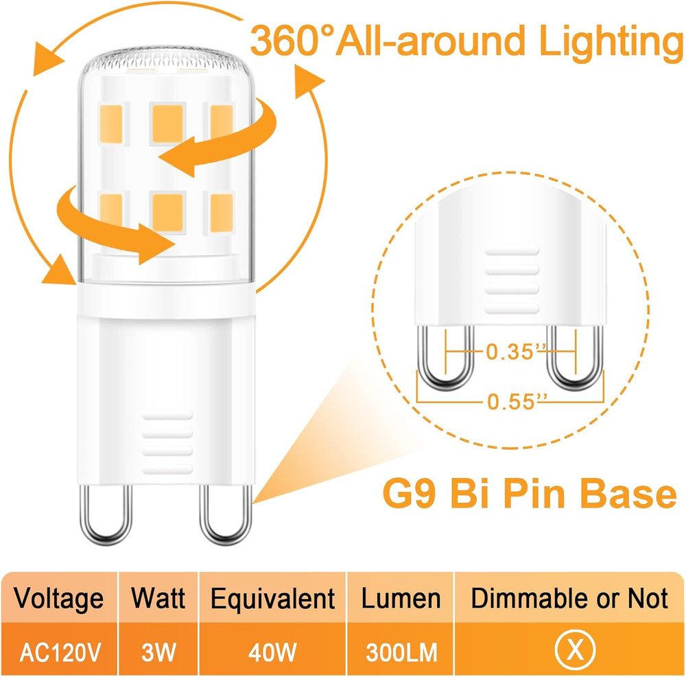 4 Pack G9 LED Bulb 40W Halogen Replacement 2700K Warm White Non-Dimmable 120V
