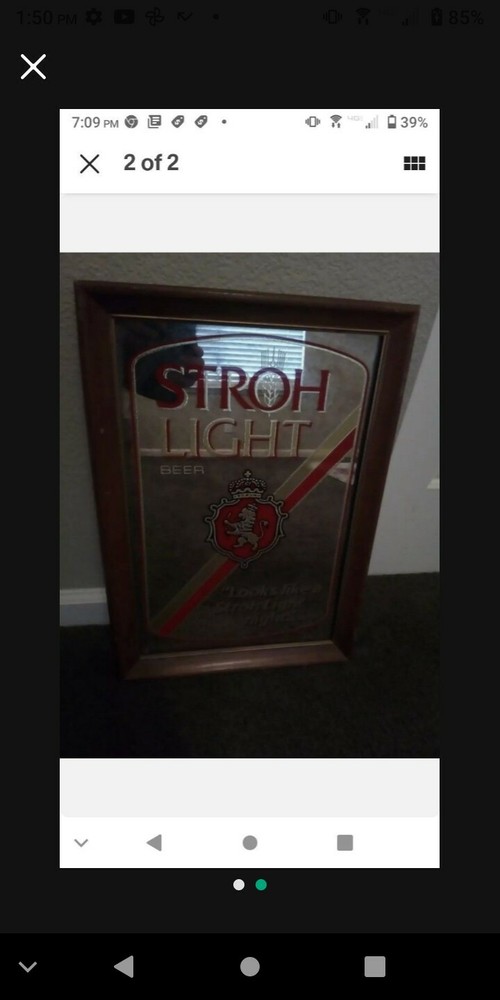 Vintage Stroh's Light Beer Wall Mirror Sign "Looks Like a Stroh Light Night"