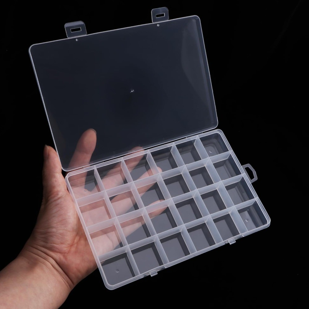 2PCS 24 Grids Clear Plastic Organizer Box with Fixed Compartments for Craft