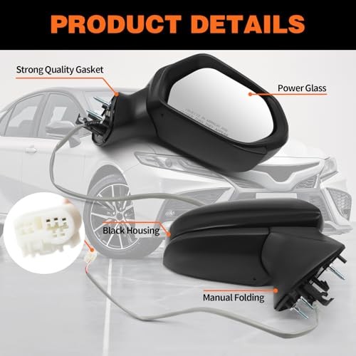 Passenger Side Mirror Assembly Compatible with Camry 2018-2024 Side Right Black