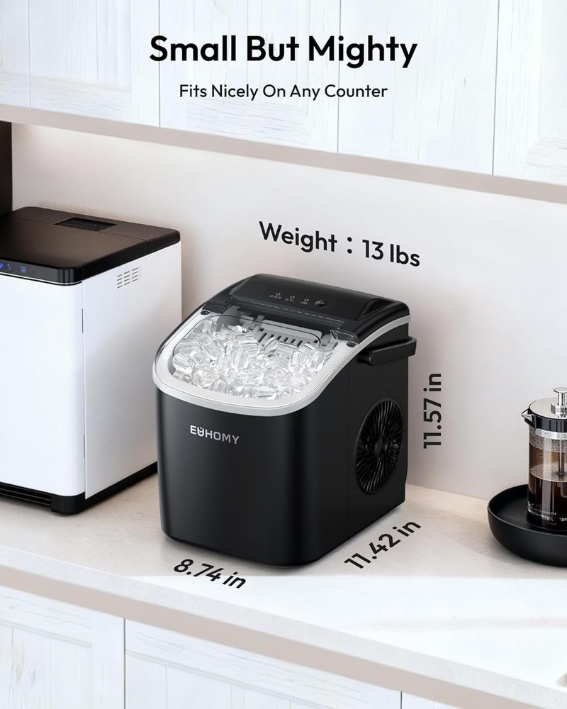 Compact Ice Maker with Handle, 6 Min Quick Ice, Auto-Clean