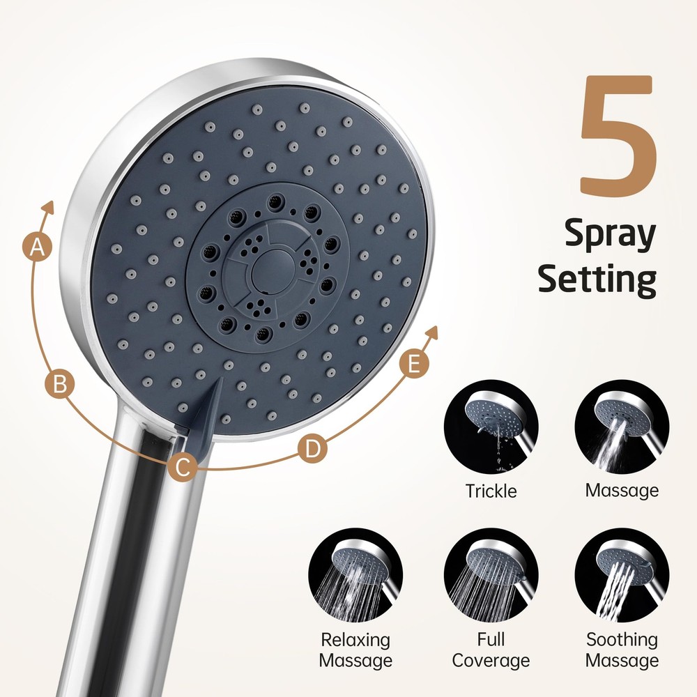 Shower Slide Bar with Five Function Massaging Hand Shower Head Adjustable Pol...