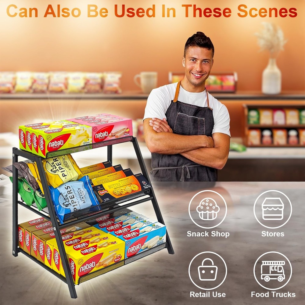 Candy Display Rack with Pull-out Tray, 3-Tire Snack Organizer for Countertop ...