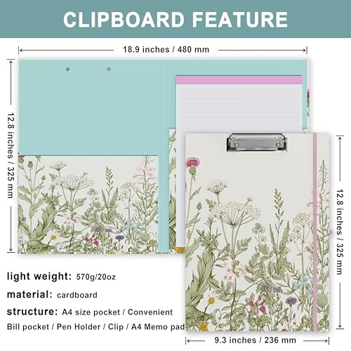 Clipboard Folio with Refillable Lined Notepad, Low Profile Clip and Interior