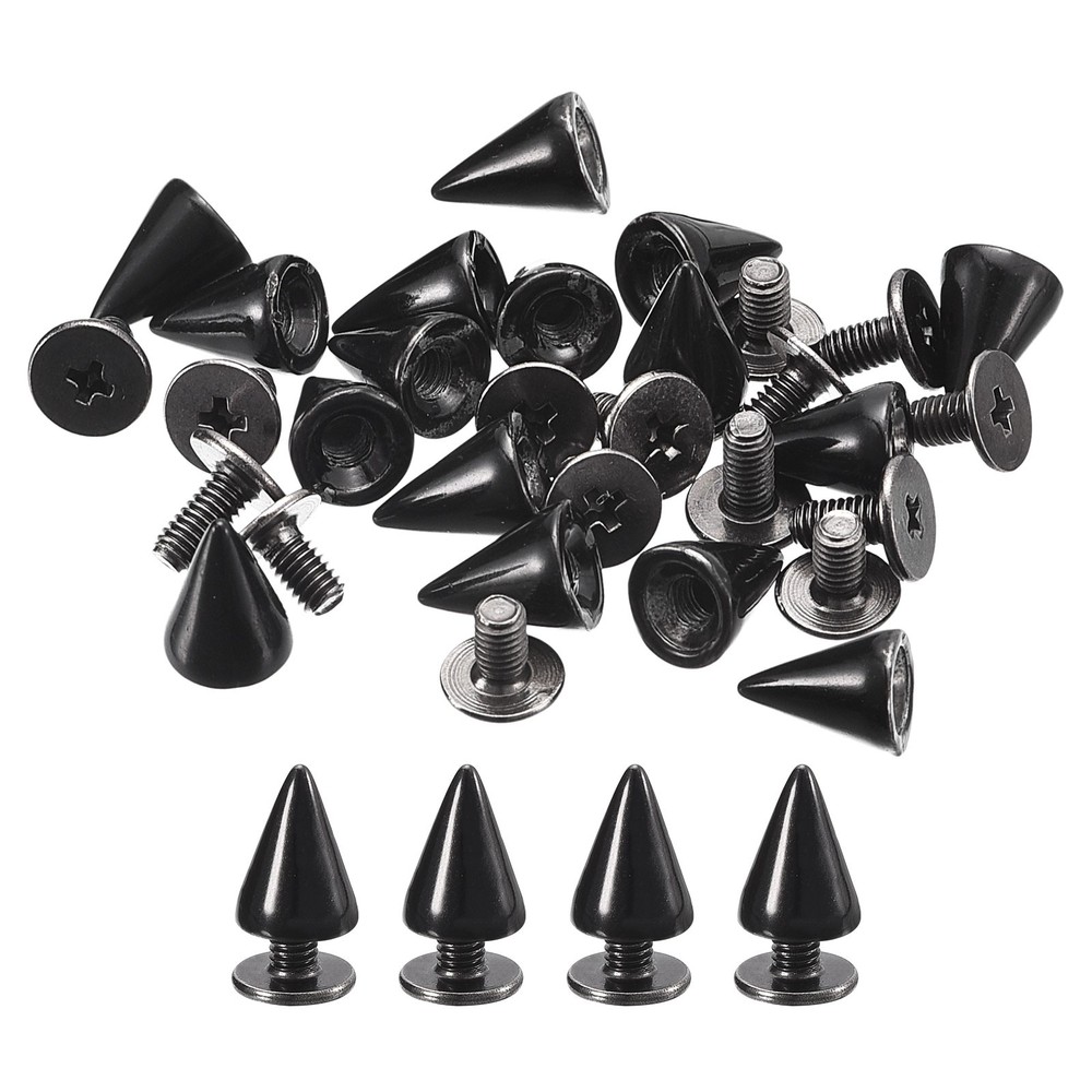20 Sets Cone Spikes Studs, 7x10mm Studs and Spike Screw Back Rivet, Black