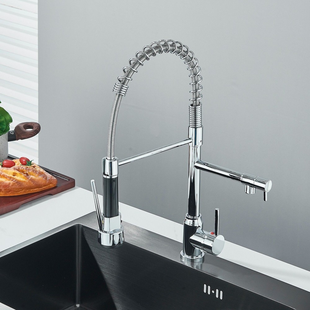 Commercial Chrome Kitchen Faucet with Pull Down Sprayer Single Handle Sink Mixer