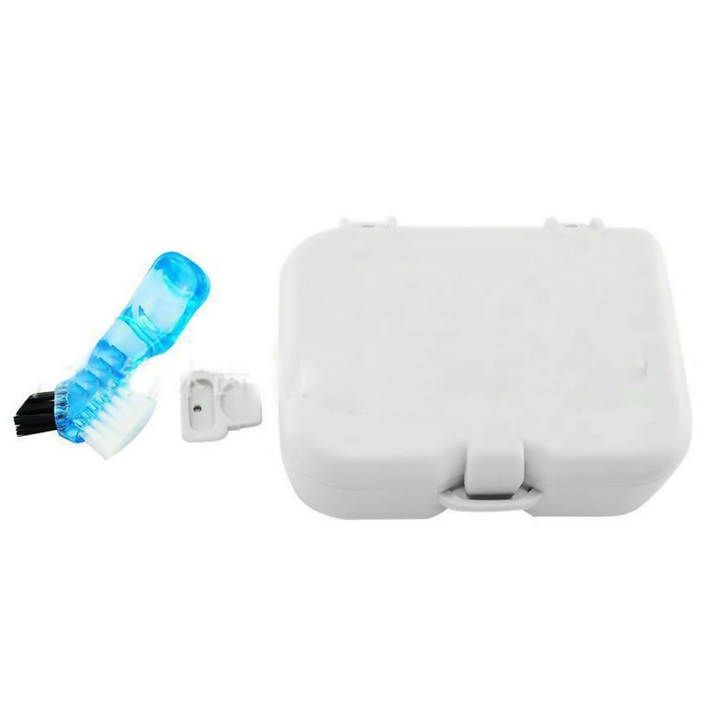 Portable Dental Denture Storage Box False Teeth Case Container with Mirror Brush
