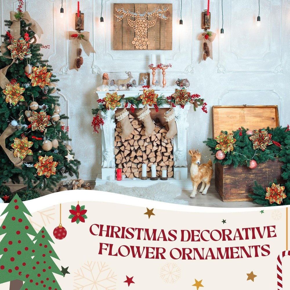 Janinka 15 Pcs Kwanzaa Poinsettia Artificial Flowers with Clips African Ameri...