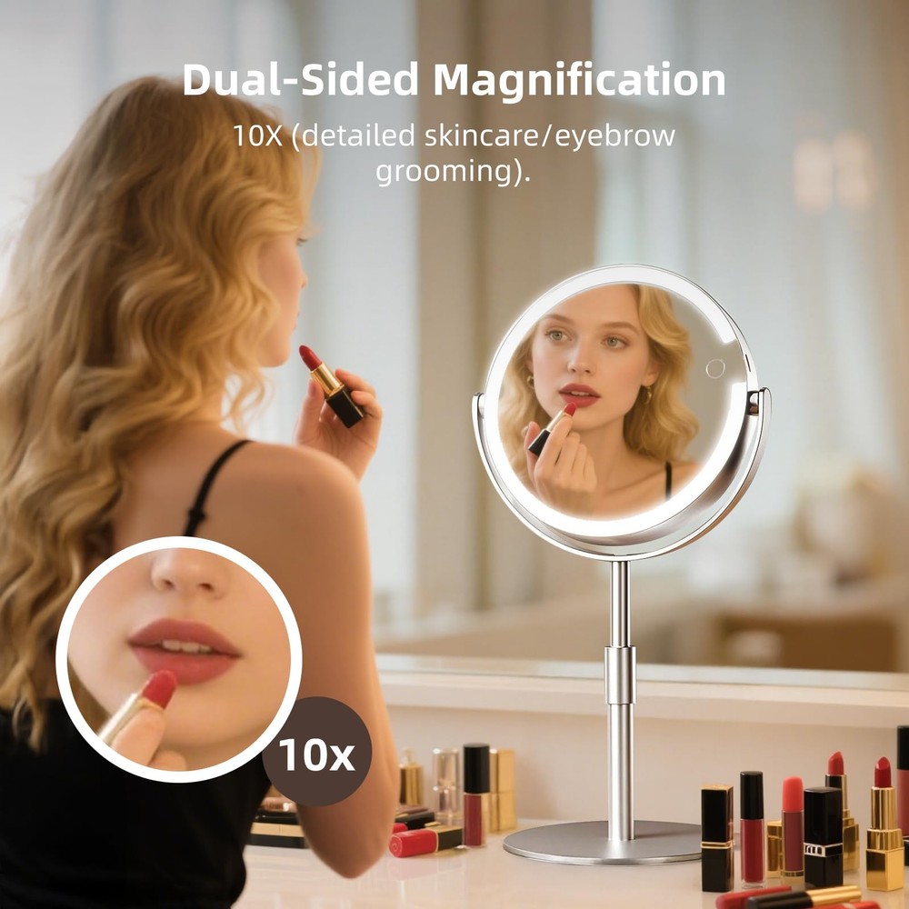 Makeup Mirror with Magnification (1X/10X), 8" Round Magnifying Vanity Mirror ...