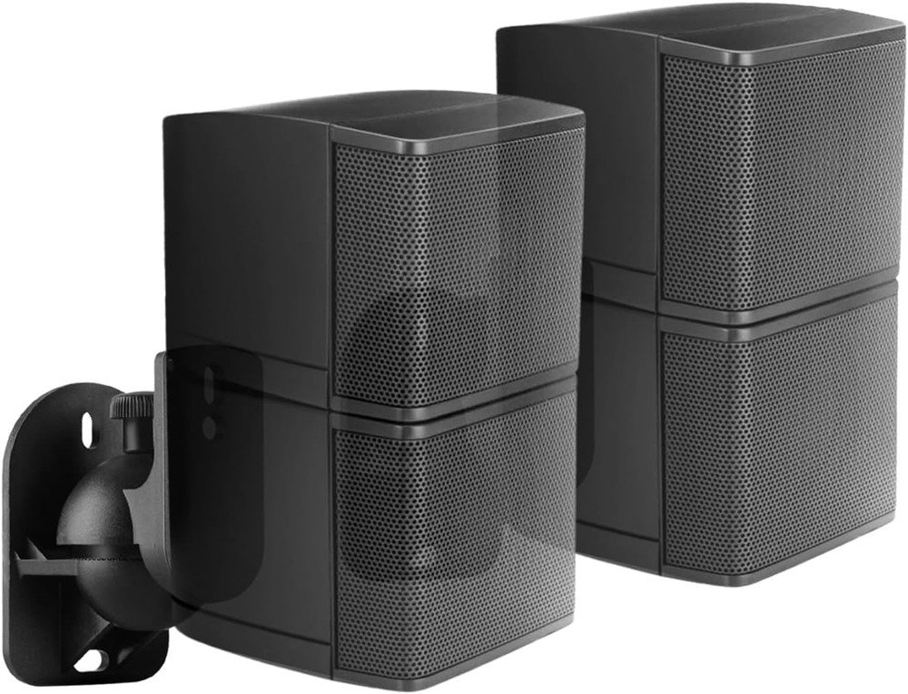 TNP Universal Satellite Speaker Wall Mount Bracket - 2 Pack, Black