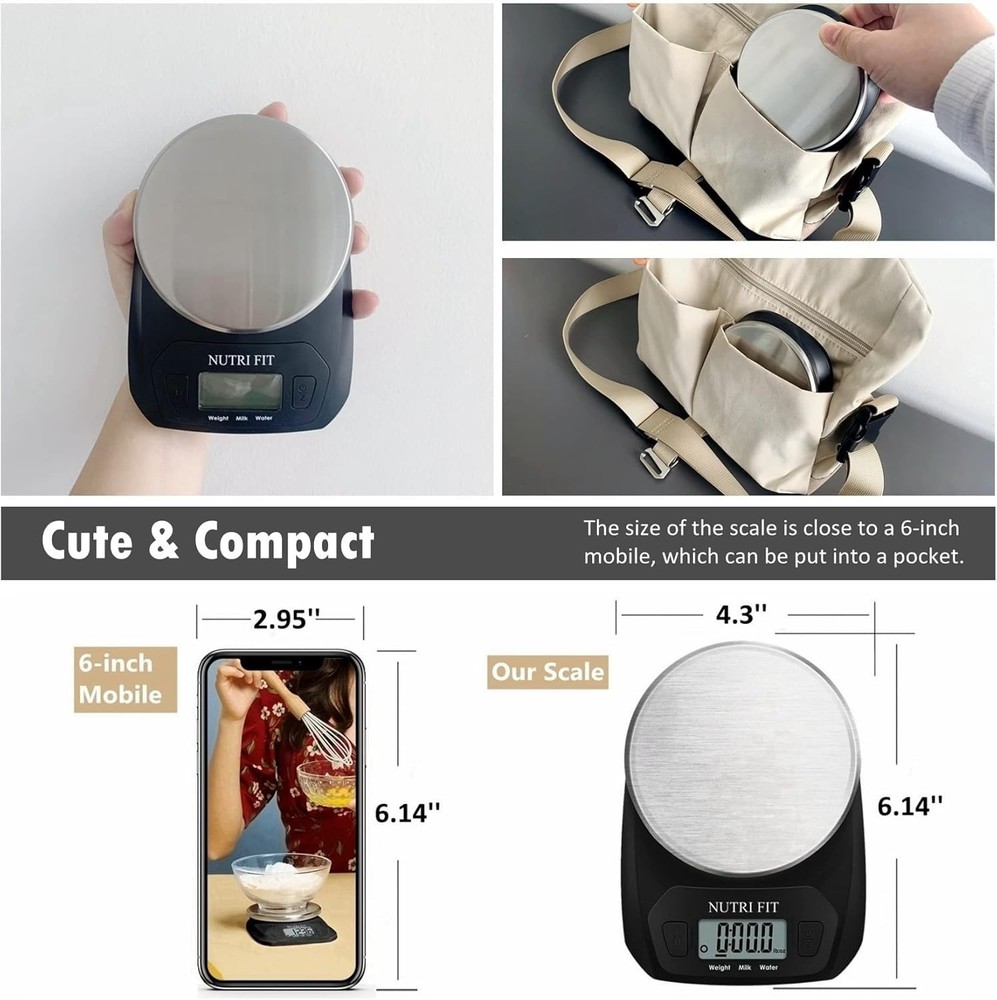 Compact Digital Kitchen Scale: 11lb Capacity, Easy-Clean Stainless Steel Surface