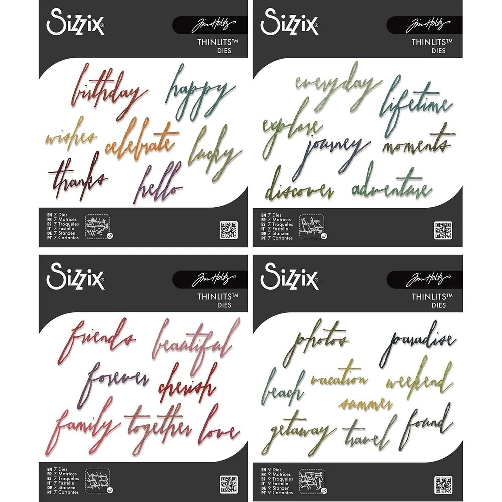 Sizzix Tim Holtz HANDWRITTEN Thinlits Dies: Celebrate, Vacation, Journey or Love