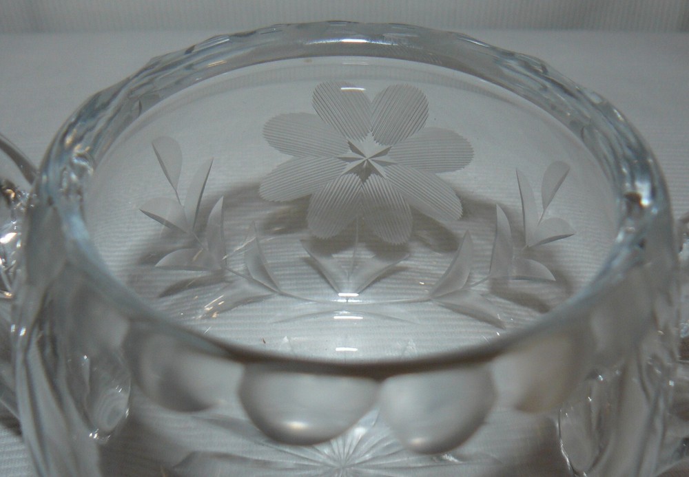 Thick Glass Cream & Sugar Bowls Flower Star Pattern 3"