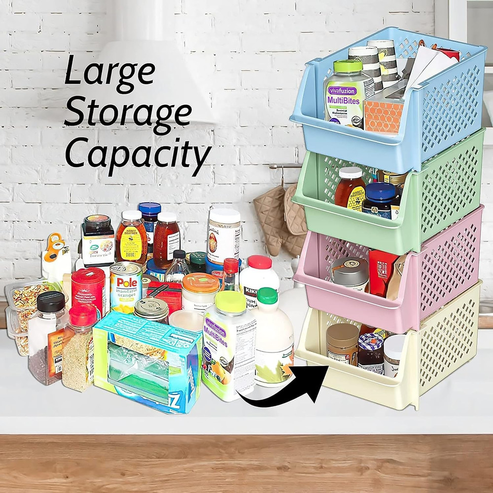 Tidyfriend Stackable Storage Bins for Pantry, 4 Pack Stackable Bins for Organizi