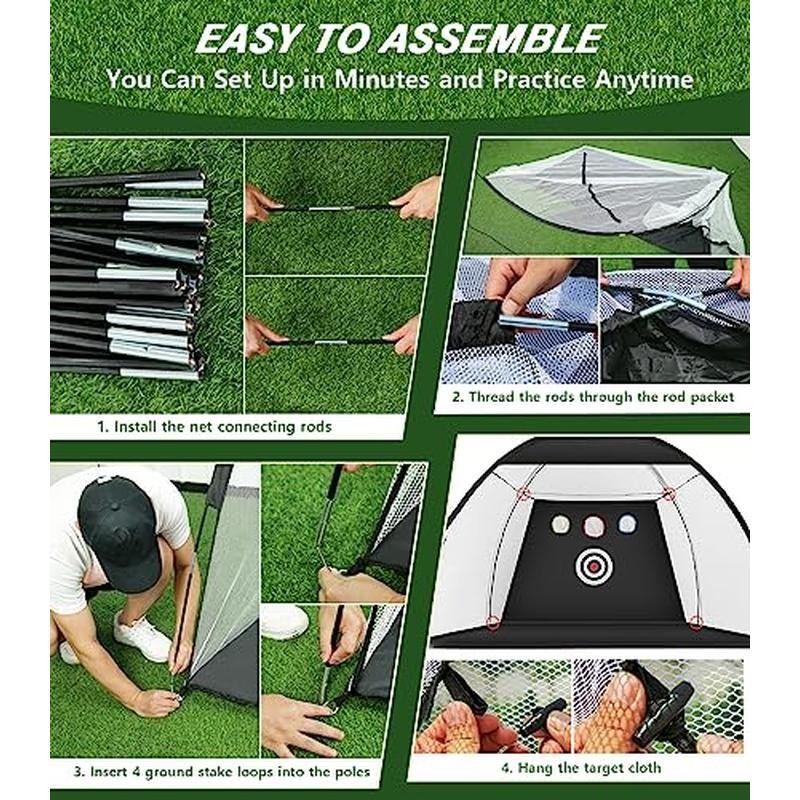 Portable Golf Hitting Net Set W/ Tri-Turf Mat Easy Assembly Practice Anywhere!