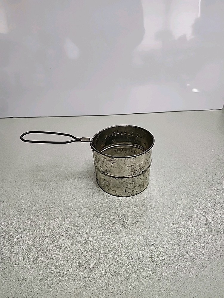 Antique Embossed Tin One Cup/Two Cup Flour Hand Sifter Working