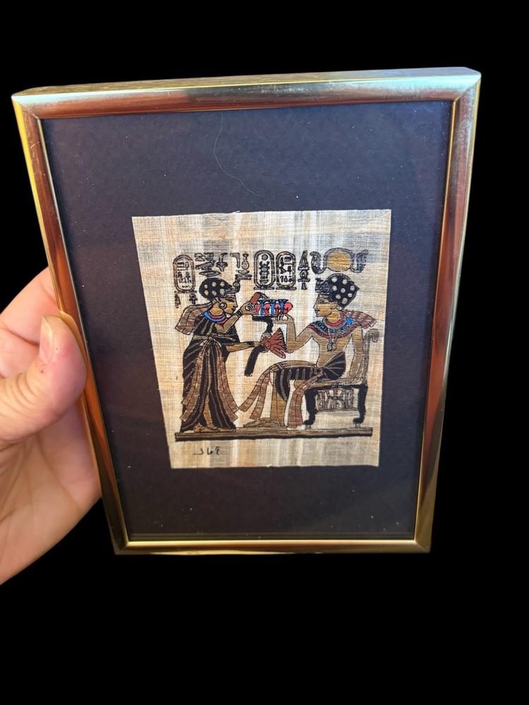 Vintage hand-painted Egyptian Papyrus Signed Artwork Framed