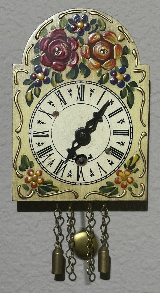 Miniature Floral Cuckoo Clock Germany With Key