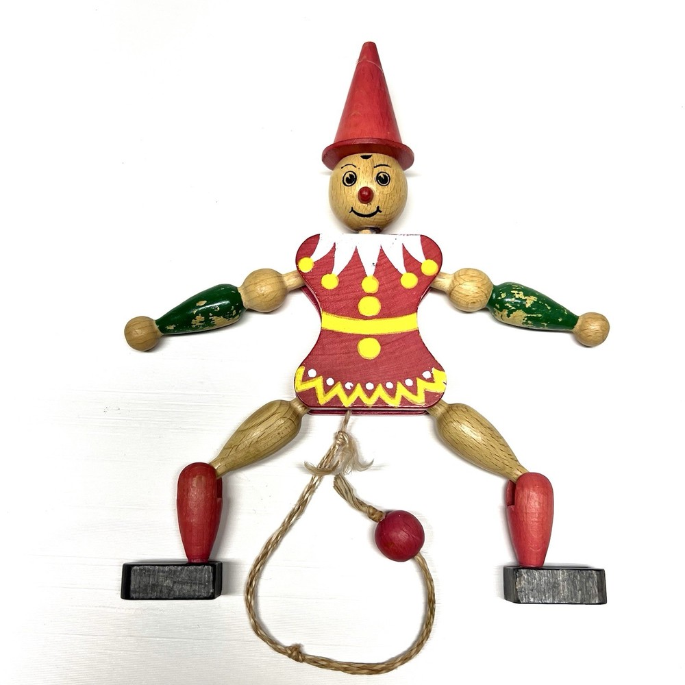 Vintage Austria Wood Jumping Jack Pull String Toy Hand Painted