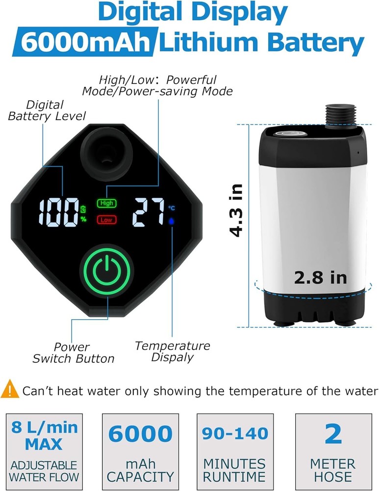 6000mAh Portable Shower Camping Shower