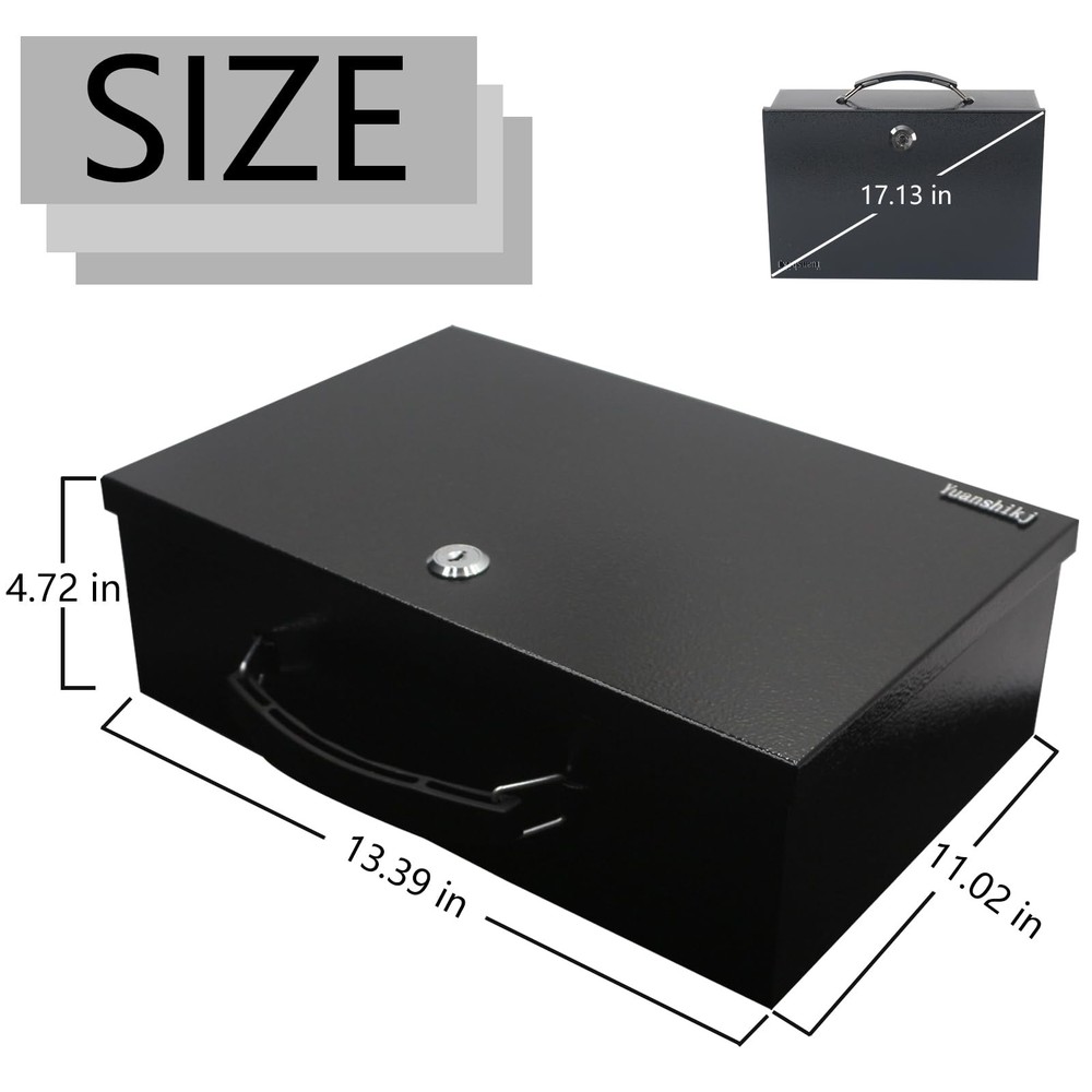 Fireproof Lock Safe Box for Documents, Key Lock Steel Security with Carrying ...