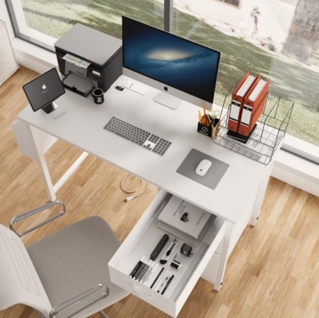 White 47.3" Home Office Desk USB Outlet 3 Storage Drawers Study Game Easy Assemb