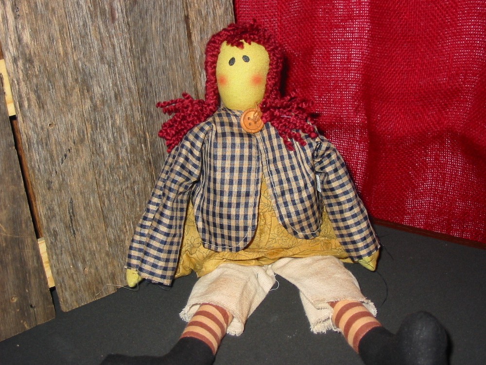 Primitive Folklore inspired red head Raggedy doll/shelf sitter