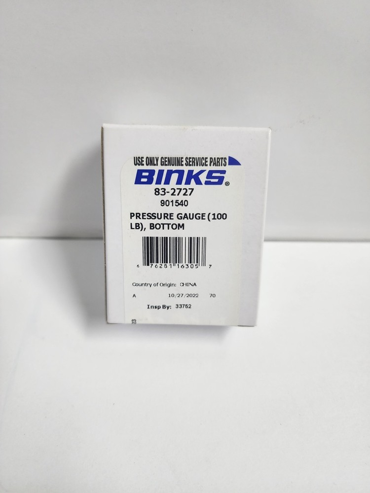 BINKS 83-2727 0-100 PSI GUAGE 1/4 BOTTOM MOUNT