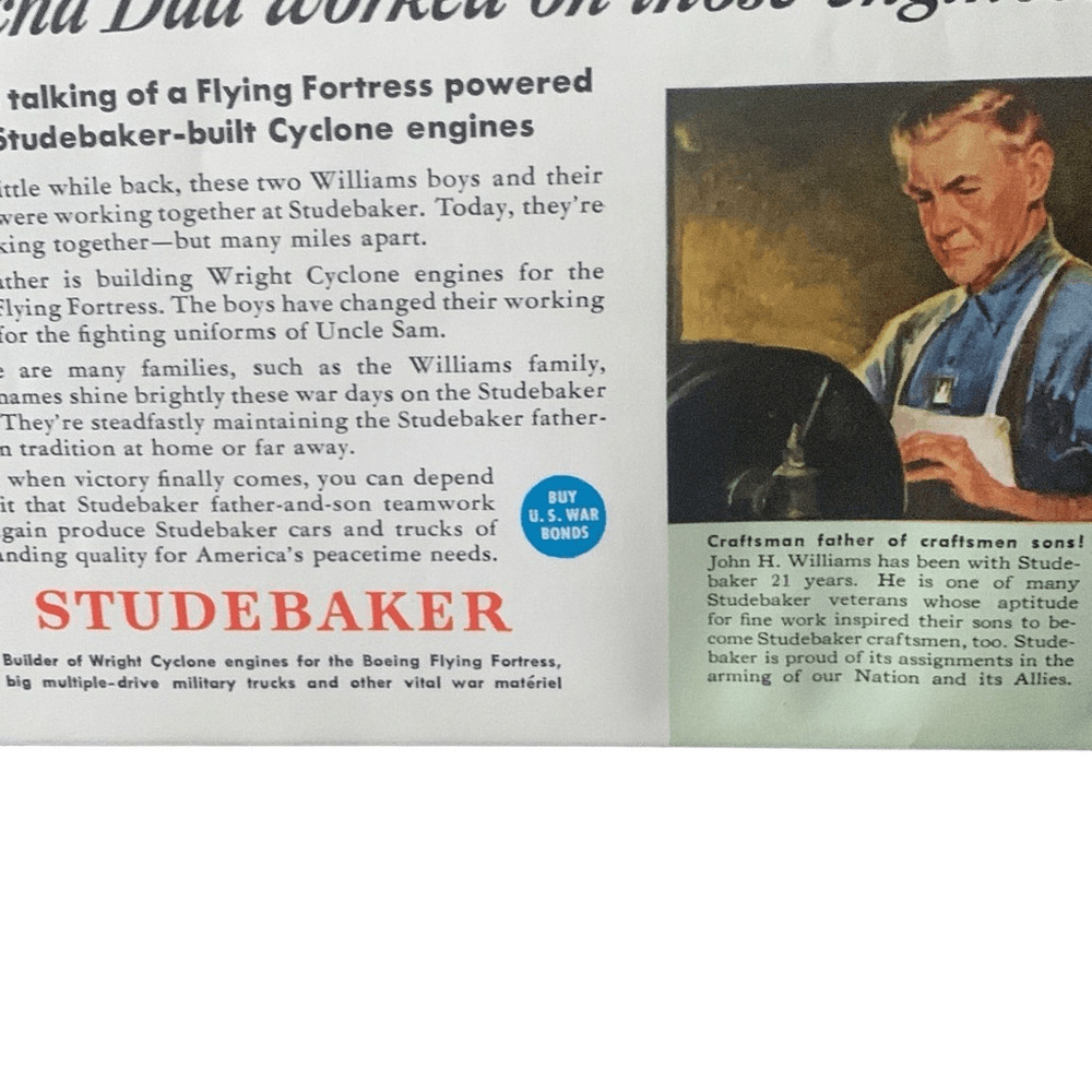 Vintage 1943 Studebaker Dad Worked on Those Engines Ad Advertisment