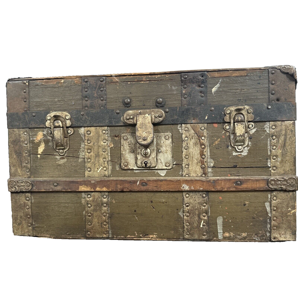 Small Antique Flat Top Steamer Trunk - 16"L