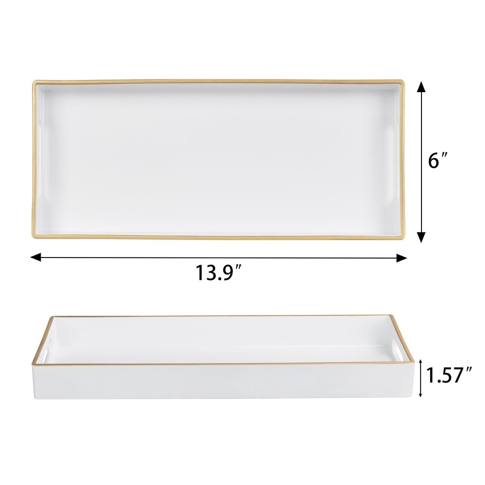 White Vanity Tray Plastic Decorative Tray Rectangular Trays with Handles Bath...