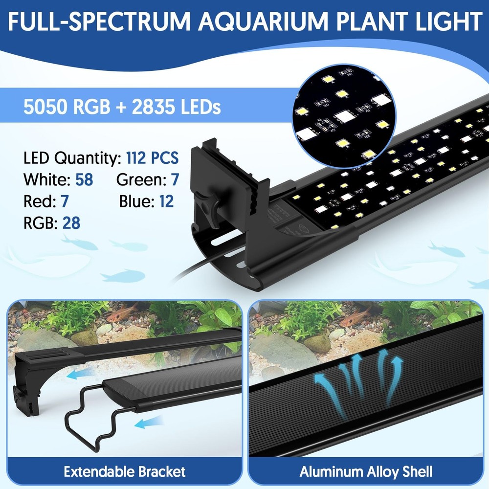 Aquarium Light, 30W Fish Tank Light with 24/7 Lighting Mode, Timer, DIY Mode,...