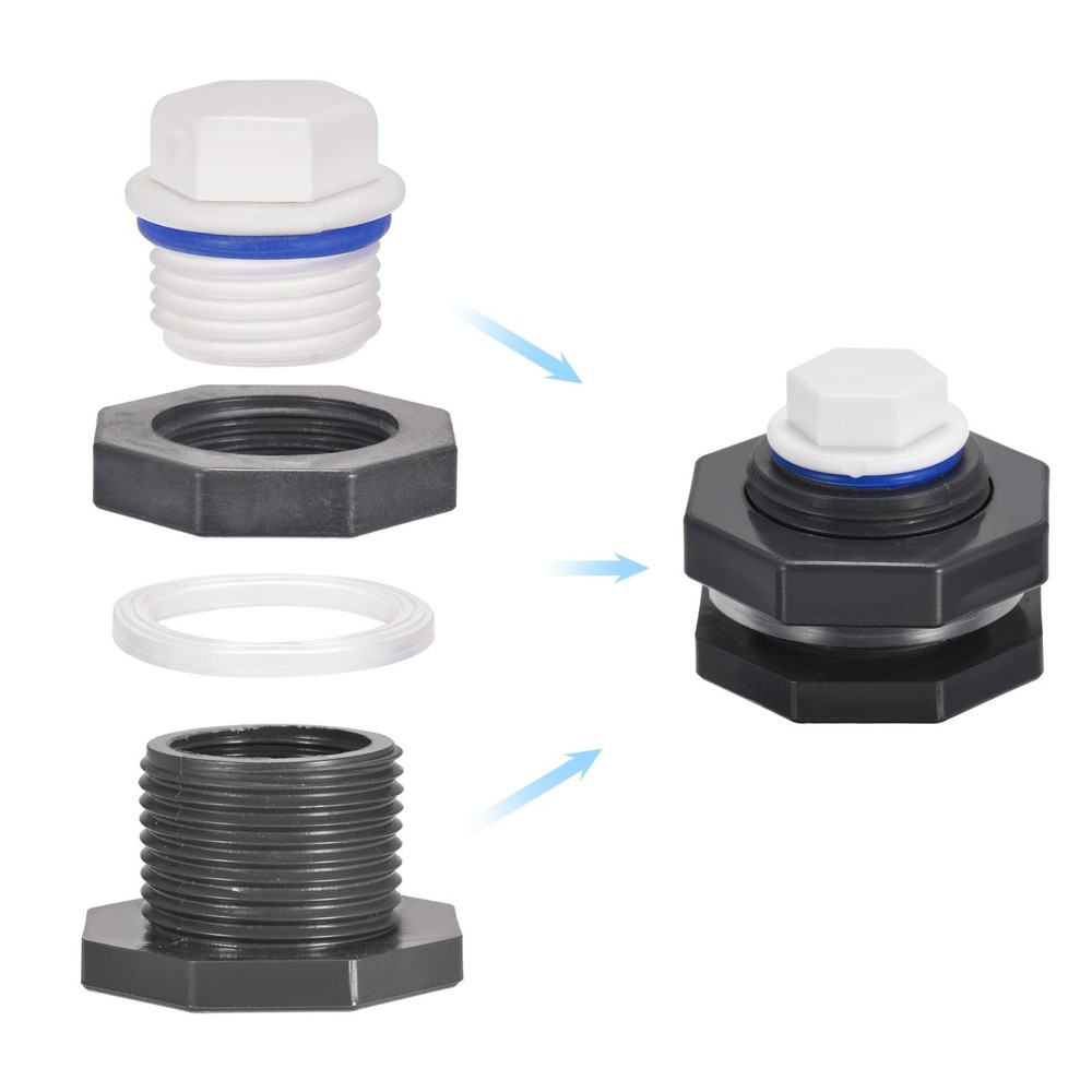 1 Set G3/4 Thread PVC Bulkhead Tank Adapter with White PPR Plug Fitting