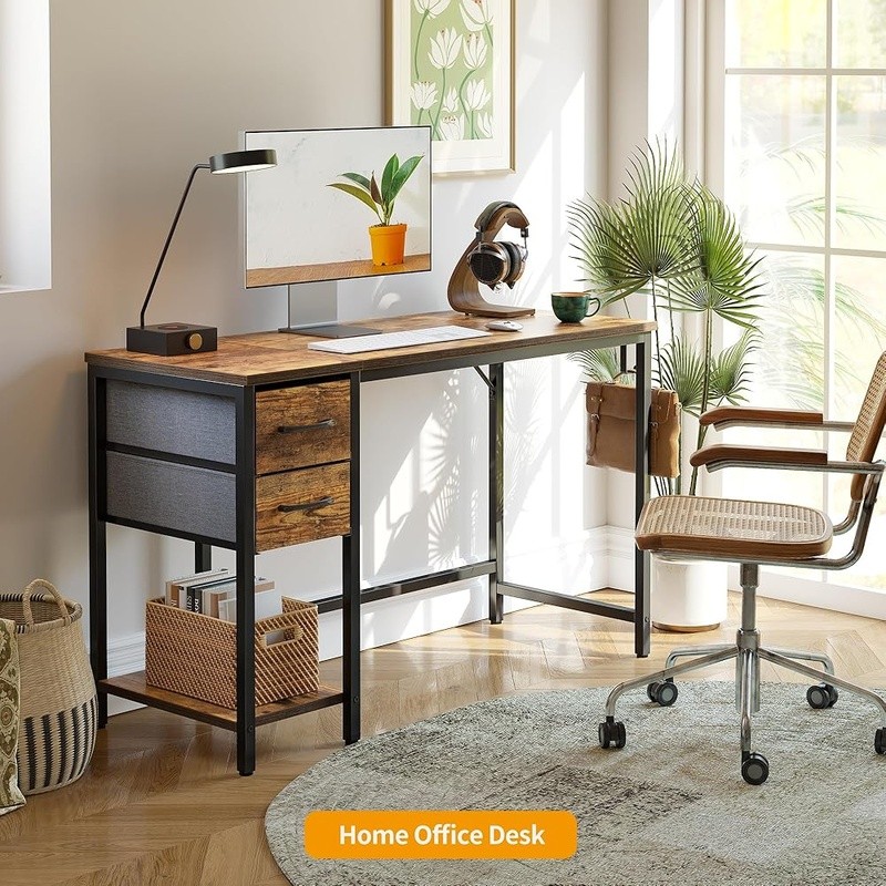 Reversible Computer Desk W/ Ample Storage Drawers & Shelf Modern Design New