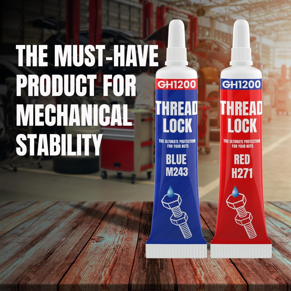 GH1200-6gx2 Pack Thread Lock Medium and Strong Strength for Nuts, Blue,Red