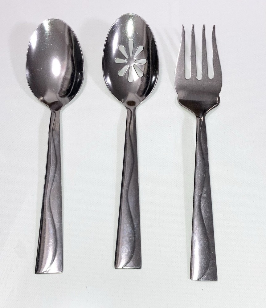 Pfaltzgraff Wavy Pattern Stainless Steel 3 Piece Serving Utensil Set