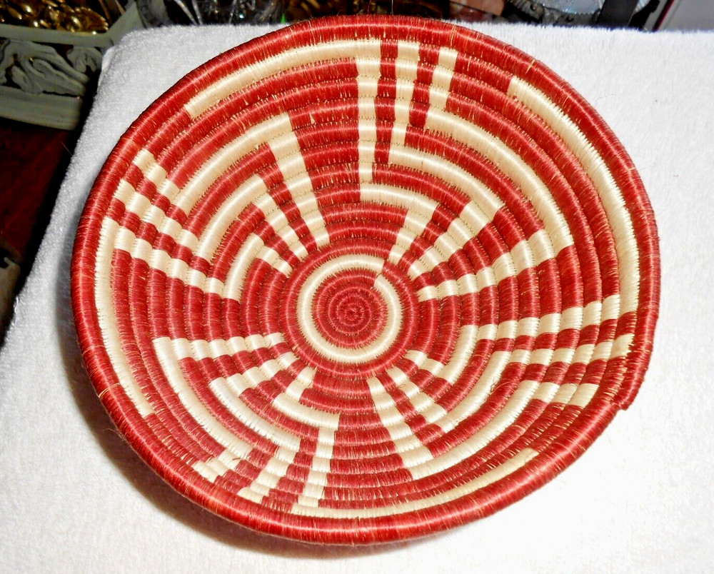 Geometric Coiled Grass Basket Finely Stitched
