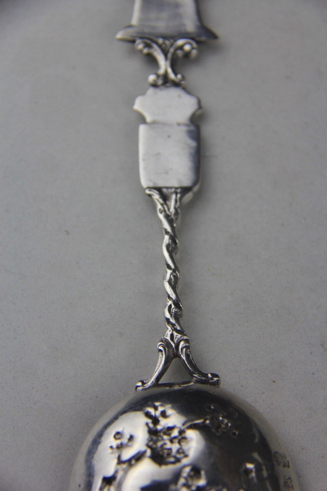 Antique Dutch Silver Spoon w/ Windmill Handle & Embossed Bowl