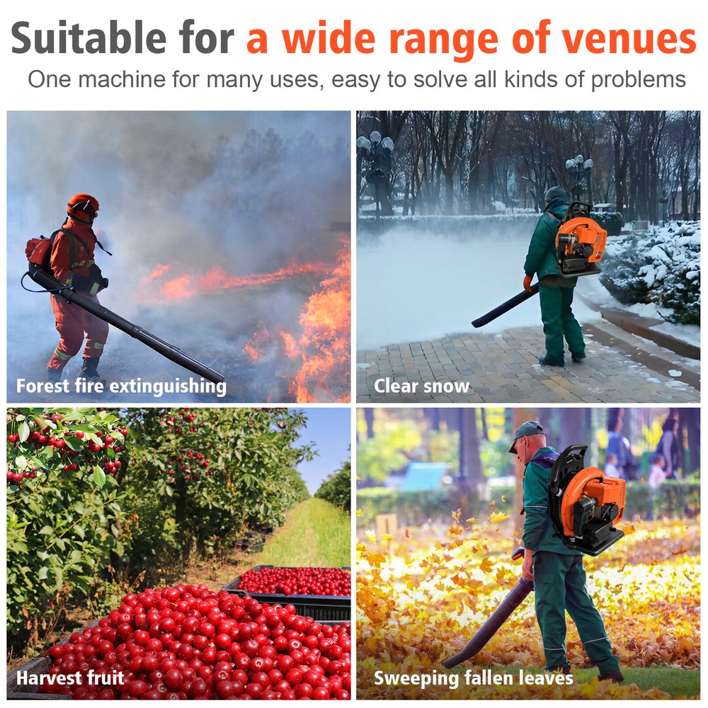 63cc 2-Stroke 665CFM 300MPH Gasoline-Powered Cordless Backpack Snow Leaf Blower