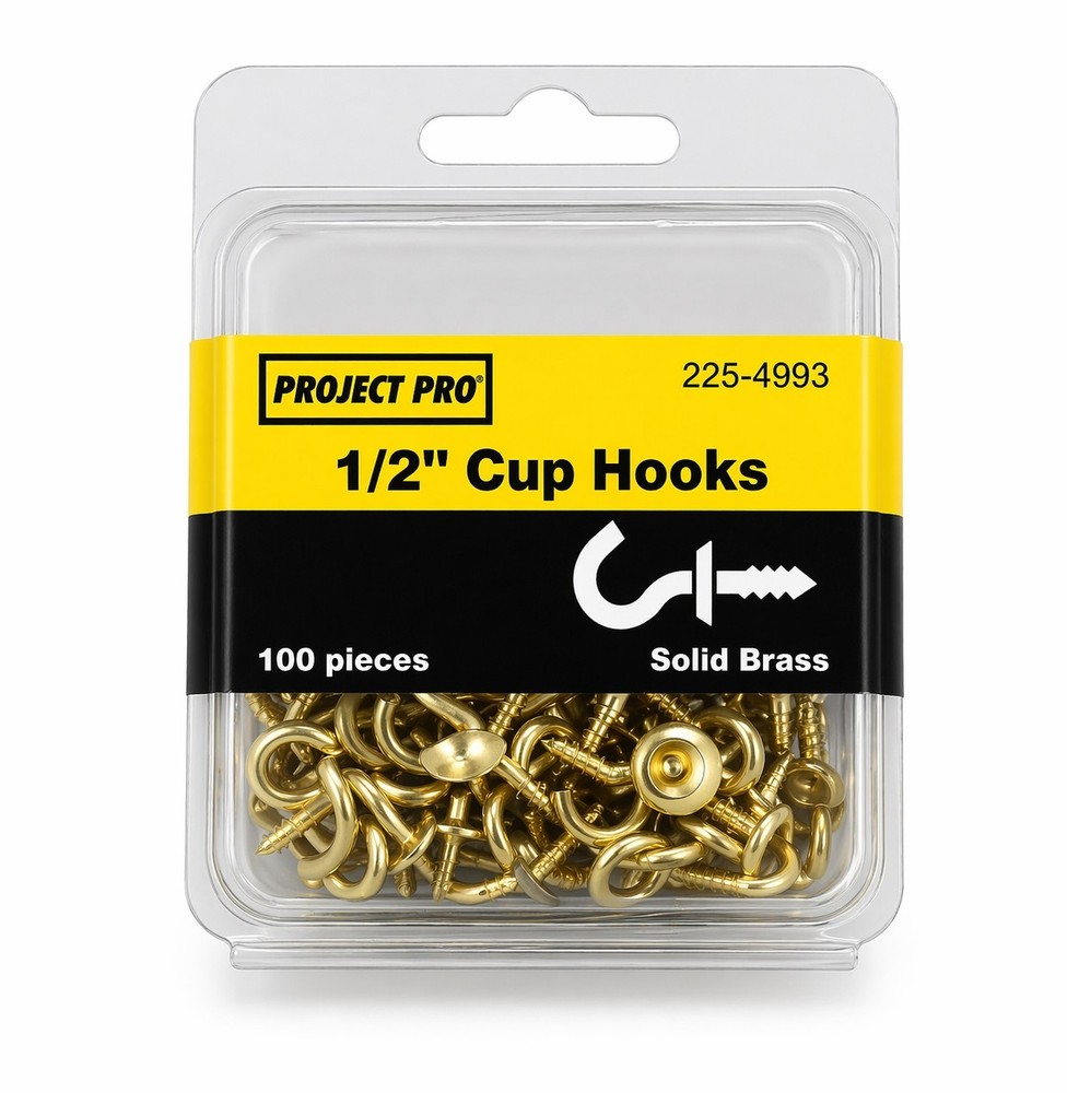 1/2” Solid Brass Cup Hooks 100pc BRAND NEW (GREAT VALUE)