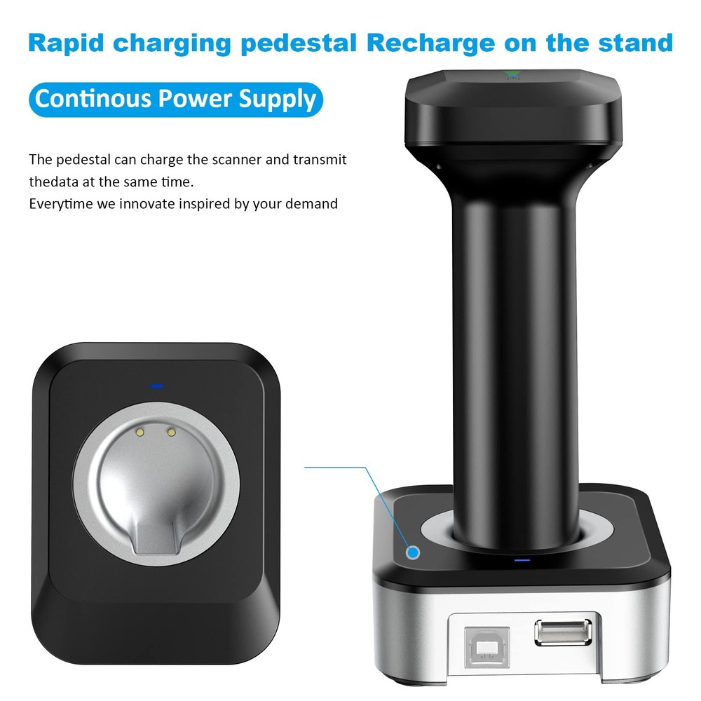 Alacrity 2D QR Wireless Barcode Scanner Charging Base Battery Level Indicator