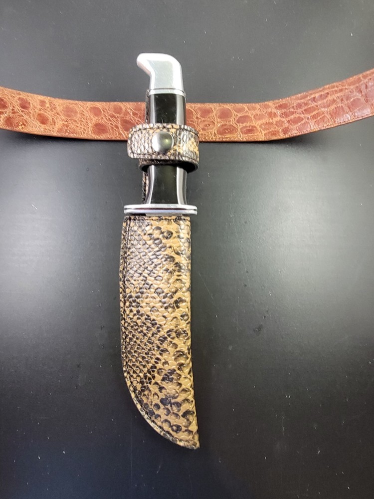 Buck Knives 119 Sheath Right Pull Authentic FAUX SAND BROWN PYTHON SKIN leather