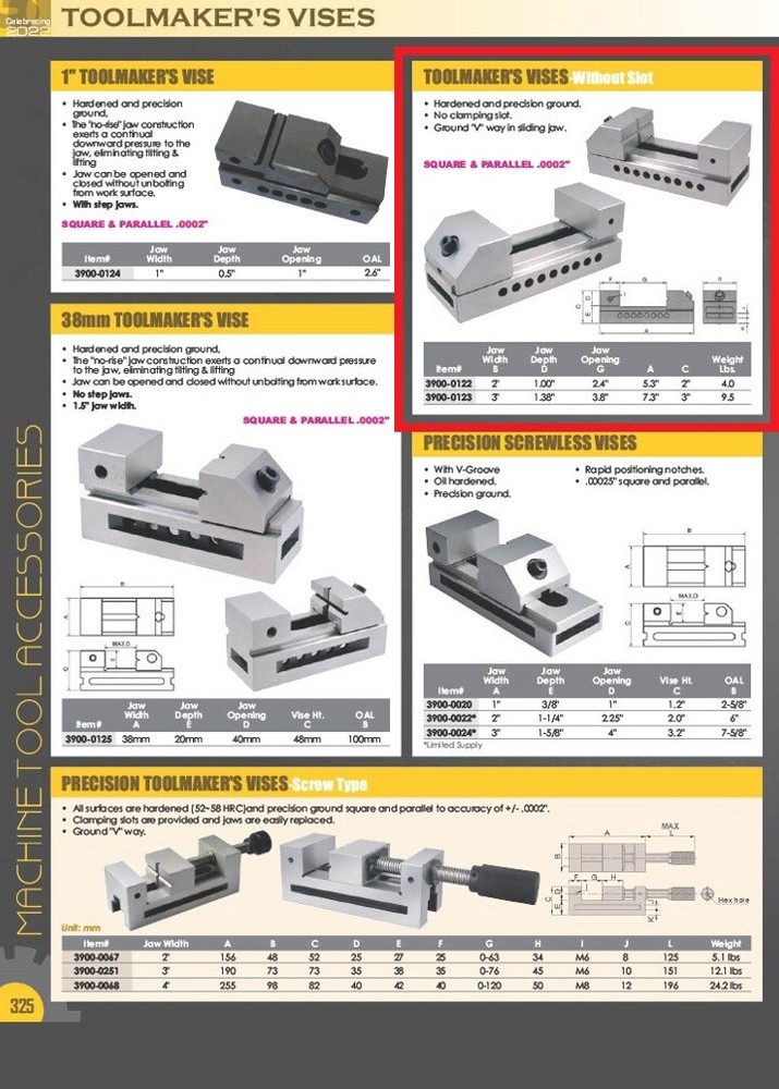 2" PARALLEL VISE WITHOUT SLOT (3900-0122)